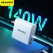 Awei PD21 PD 140W 100w GaN Bộ sạc tường 3 cổng QC Bộ sạc nhanh USB C với