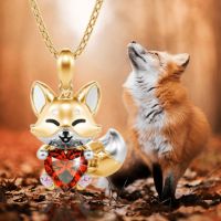 Exquisite Heart Red Crystal Fox Pendant Necklace for Women Fashion Cartoon Animal Jewelry Accessories Wedding Birthday Love Gift