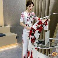 COD DSFDGESERRRRR hawaiian dress for women beach dress summer outfit women beach French advanced sense of temperament ladies are stunning and slim thin -end high -end improved cheongsam print split