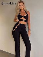 Jacuqeline  Y2K Cut Out Pants Sets Women 2 Piece Halter Top And High Waist Pant Fashion Outfit Juicy Coutour Tracksuit Sprin