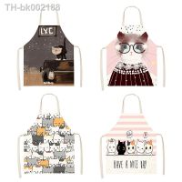 ❁ Women Kitchen Apron Cotton Linen Cute Cat Sleeveless Chef Cooking Aprons Kitchen accessories 68x55cm