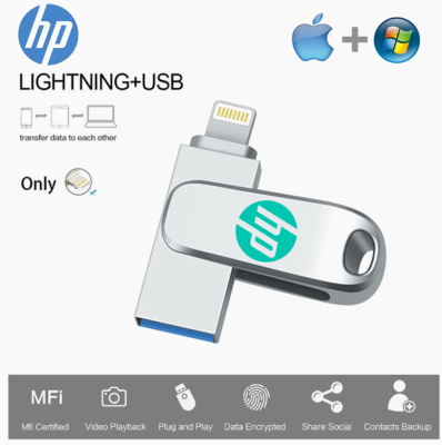 HP แฟลชไดร์ฟ USB ขนาด256GB ขนาด512GB 1TB HP โลหะความเร็วสูงแฟลชไดร์ฟ USB สำหรับ IPhone14/13/12/11/X/ 8/7/6