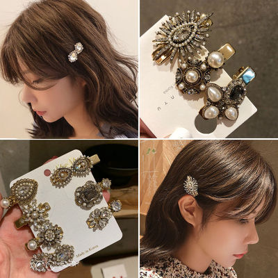Vintage Crown Hair Clip Pearl Barrettes Small Hairpins Handmade Crystal Rhinestone Hairclip Jewelry Women Girls Hair Accessories