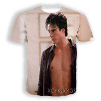 แวมไพร์ไดอารี่ผู้ชายผู้หญิง3D พิมพ์เสื้อยืดเดมอน Salvatore แขนสั้นแฟชั่น TEE กีฬาเสื้อสวมหัวฤดูร้อนด้านบน