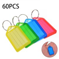 【LZ】▫  60 pçs plástico multicolorido chaveiros chave sortidas etiqueta bagagem id tags com slidable capa protetora   cartão de papel anel rachado