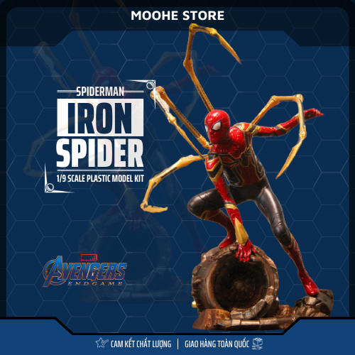 Mô hình spider man, người nhện Marvel bộ đồ Iron spider đứng trên đá MOOHE  