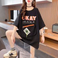 Fashion Trend Korean Style T Shirts Women Design Pocket Short-sleeved T-shirt 2022 New Summer Mid-length Loose Large Size Tops