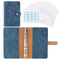 A6 PU Leather Binder Budget Planner Refillable 6 Round Rings Binder Cover Notebook Folder with 12 PCS Clear Plastic Envelopes