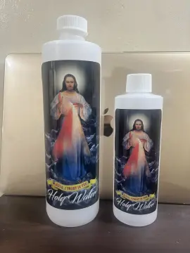 Large Glass Holy Water Bottle - Divine Mercy