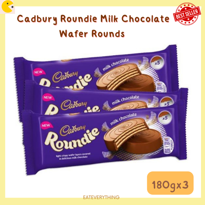 Cadbury Roundie Milk Chocolate Wafer Rounds 180g แคดเบอรี่ ราวน์ดี้ ช็อกโกแลตนมสอดไส้เวเฟอร์ 180 6636