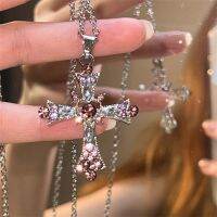 【hot】▪  Pink Rhinestone Inlaid Chains Irregular Color Pendant Necklaces for Jewelry