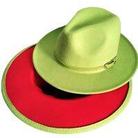 QBHAT ผู้หญิง Fedoras มะนาวสีเขียวและสีแดงเย็บปะติดปะต่อกัน Fedora หมวกแจ๊สด้านบนรู้สึกหมวกฤดูใบไม้ร่วงฤดูหนาวปานามาวินเทจสุภาพบุรุษหมวก L XL