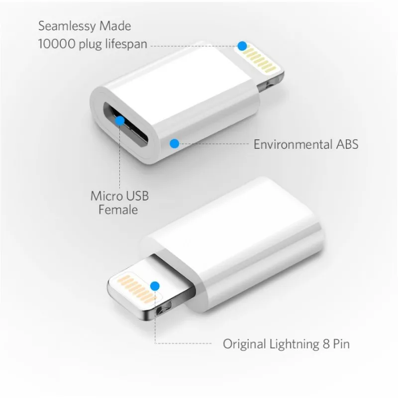 2Pcs Lightning Micro USB Adapter Tương Thích Với Apple 11X9 8 7 6 5S Mini  IPod IOS Android Chuyển Đổi 