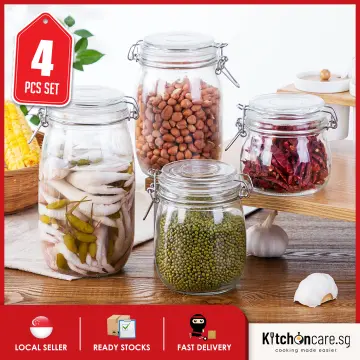 Kitchen Jars With Airtight Clip Lids Set Of 4 1500ml