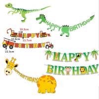 Happy Birthday Banners Dinosaur Party Flag Decor Baby Shower Boys Birthday Party Decorations Kids Safari Jungle Party Supplies Banners Streamers Confe