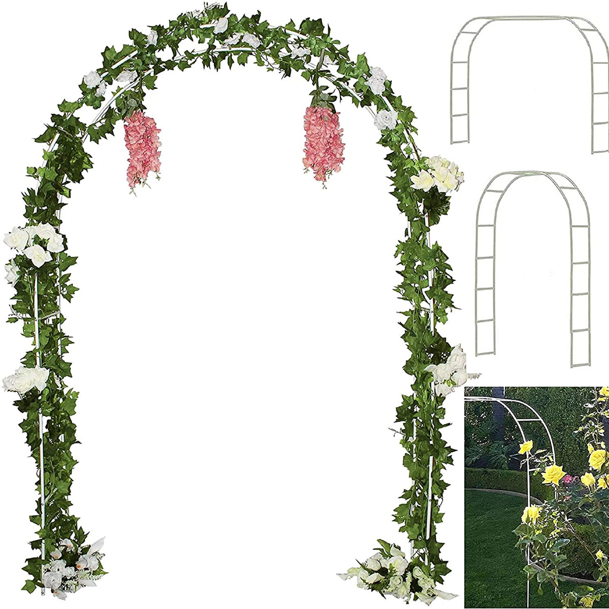 Bridal Party Decoration White Rose Vines 2 Sizes Free Combination for Various Climbing Plants 7.8 Ft Metal Garden Arbor Wedding Arch 