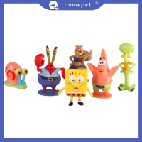 ? Homepet ชุดของขวัญวันเกิดของเด็กๆ SpongeBob ฟิกเกอร์แอคชั่นตัวการ์ตูนตุ๊กตาขนาดเล็กถังปลาอุปกรณ์ตกแต่งตู้ปลา