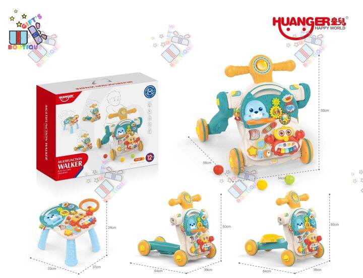 HUANGER New 4in1 Push Walker and Activity Table for baby children