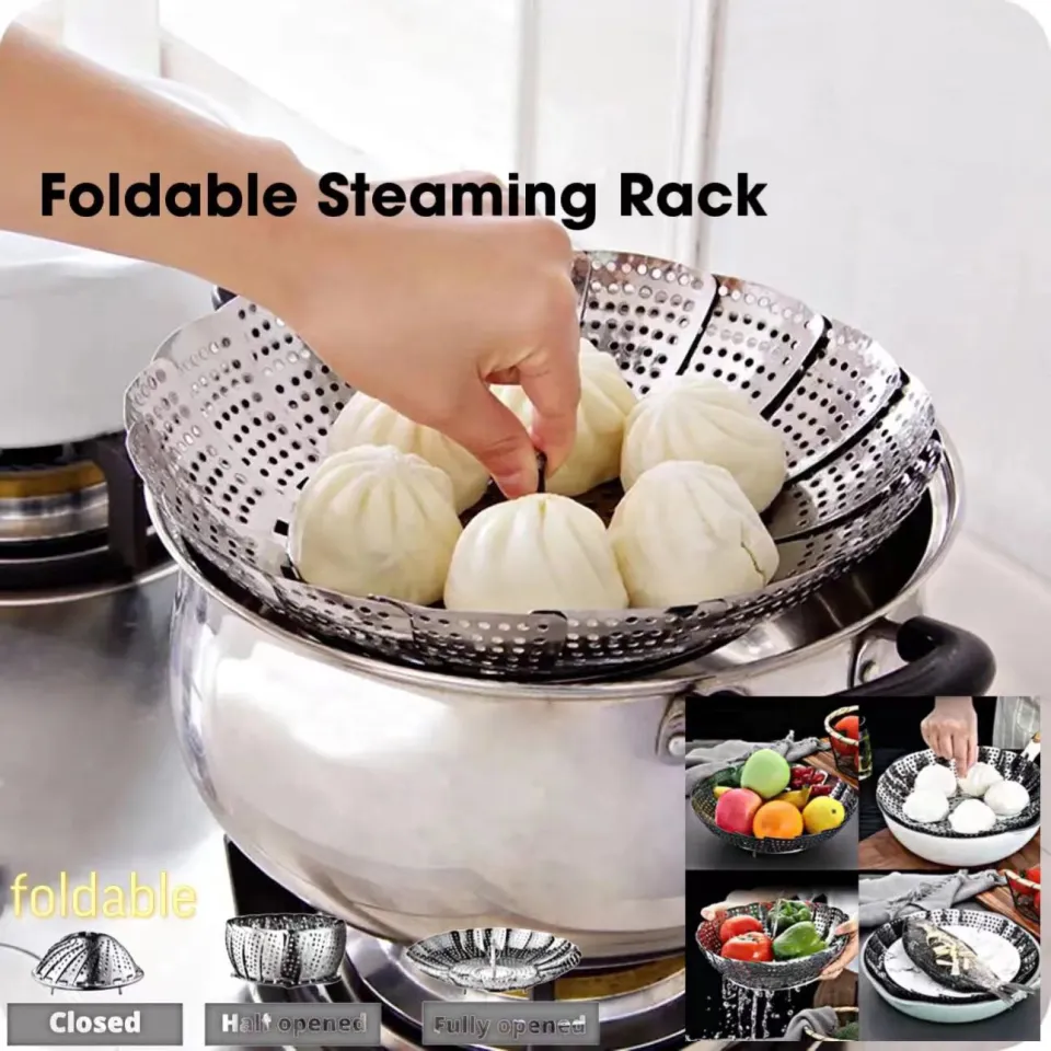 Folding Dish Steam Stainless Steel Food Steamer Basket Mesh Vegetable  Cooker Steamer Expandable Pannen Kitchen Tool
