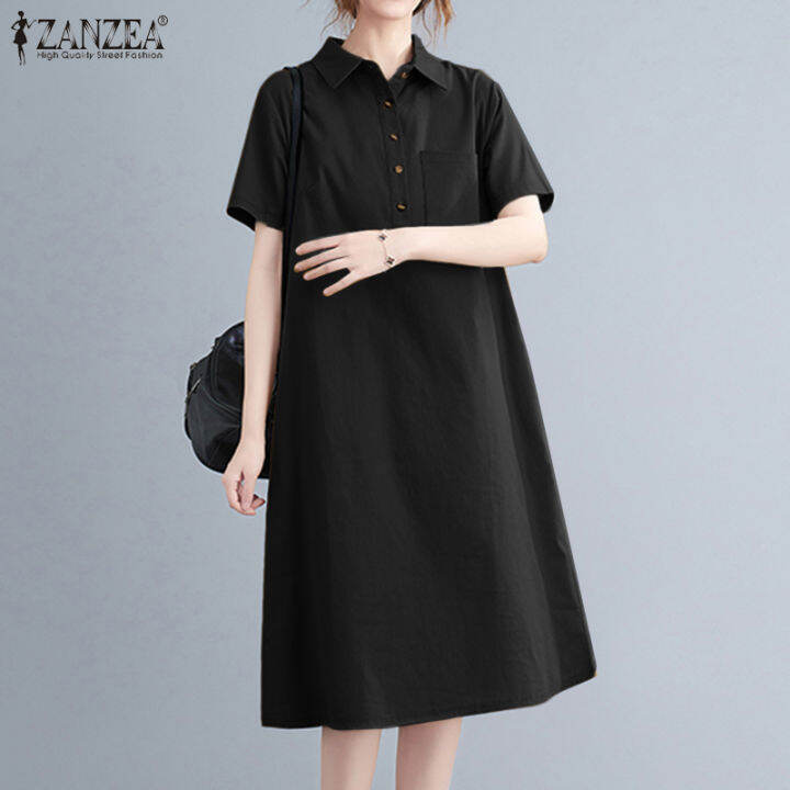 manbei-zanzea-ชุดเดรสผ้าฝ้ายแขนสั้นผู้หญิงขนาดใหญ่-baggy-midi-dress