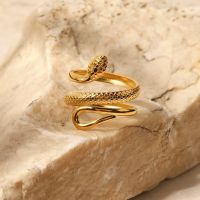 [Xixi ornaments] แหวนงู18K 316L ชุบทองสแตนเลสสำหรับผู้หญิงที่อ้วนแหวนใส่นิ้วกันน้ำเครื่องประดับอัญมณี2022 Gratis Ongkir