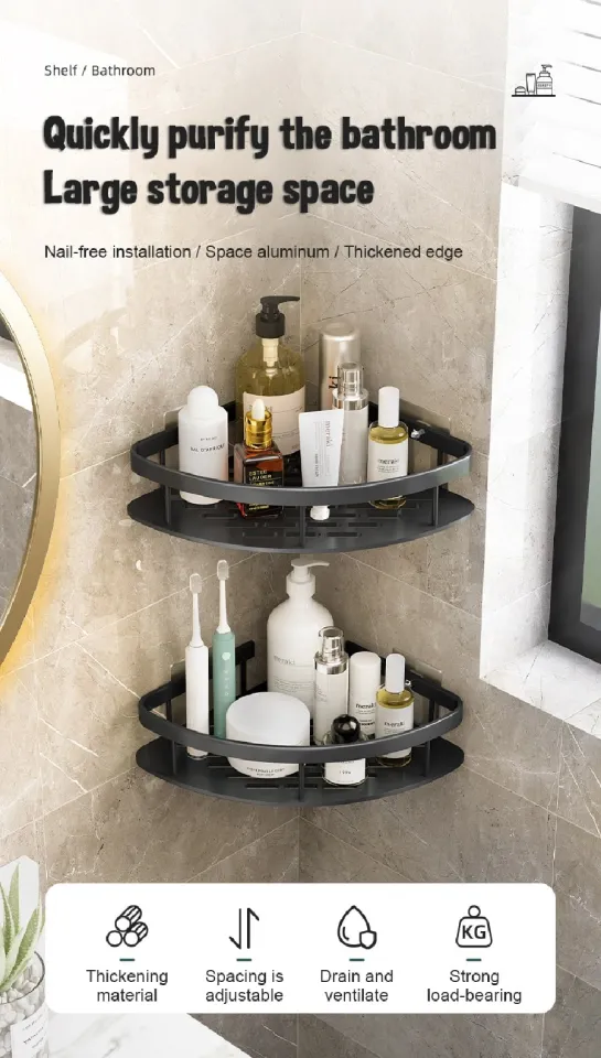 Bathroom Corner Shelf without Drilling Rustproof Space Aluminum