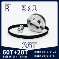 GT2 Timing Belt Pulley ชุด60T 20ฟันลด3:1 Tensioning ล้อ Bore 3 ~ 25มม. เข็มขัดกว้าง6มม. 2GT Synchronous Pulley เข็มขัดชุด