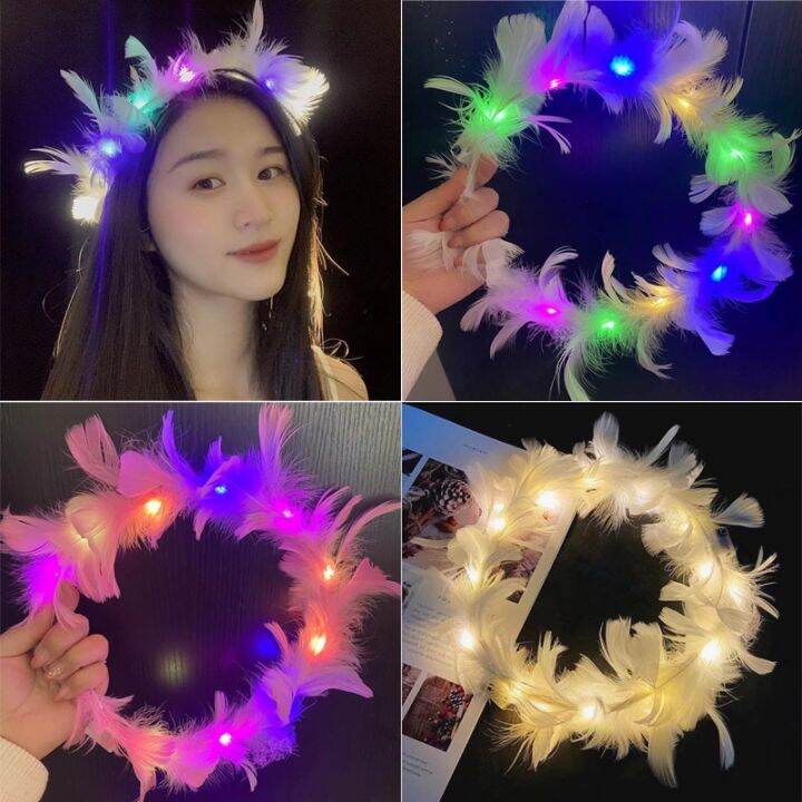 Glowing Garland Rattan Headband Flower Led Headdress Colorful Travel ...