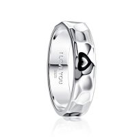 12-yard Polished Heart-shaped Hammered Finish Blackened 925 Sterling Silver Ring for Men Wedding Jewelry Accessories