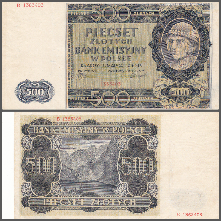 Poland Banknote, 500 Zlotych 1940, (German Occupation), XF Circulated ...