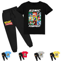 Sonic The Hedgehog ชายแขนสั้น Tshirt กางเกงชุดผ้าฝ้ายฤดูร้อนสาวการ์ตูน Causal เสื้อผ้าเด็กชุด Y085