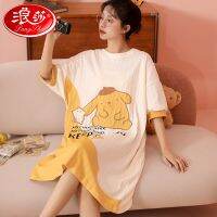 Langsha 2022 new cotton nightdress womens summer mid-sleeve thin section girl cartoon cute home service womens outerwear pillows cases bathrobes