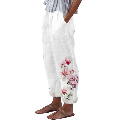 Straight Multi Pocket Pants For Women Cotton Loose Casual Pants High Waist Long Floral Print Slacks Joggers Athletic Sportspant