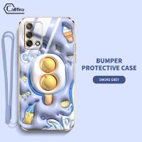 Callfire เคสใหม่สำหรับ OPPO A74 4G Reno 6 Lite 4G A95 4G F19S F19 4G คอลเลกชันลายไอศกรีมขนมสตรอเบอร์รี่หรูหราฟรีสายคล้องกันตกและการชนกันฝาครอบป้องกันเคสนิ่มเคลือบอิเล็คโทรเพลท