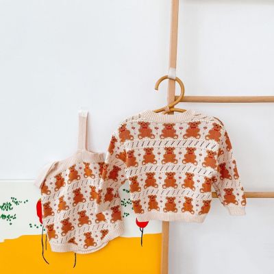 Autumn Baby Girl Knitted Cardigan + Rompers Optional