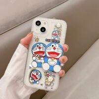 เคสโทรศัพท์มือถือการ์ตูนโดราเอมอนสุดน่ารักพร้อมสายรัดข้อมือที่จับสำหรับ iPhone โทรศัพท์14 Pro Max 13 Pro Max ฝาหลังซิลิโคนนิ่มสำหรับ iPhone 12 Pro Max 11ด้านหลัง