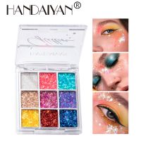 ♠ HANDAIYAN Glitter Eyeshadow Palette Sequins for Eyes Face Diamond Eye Shadow Illuminator Rhinestone Mermaid Makeup Cosmetics