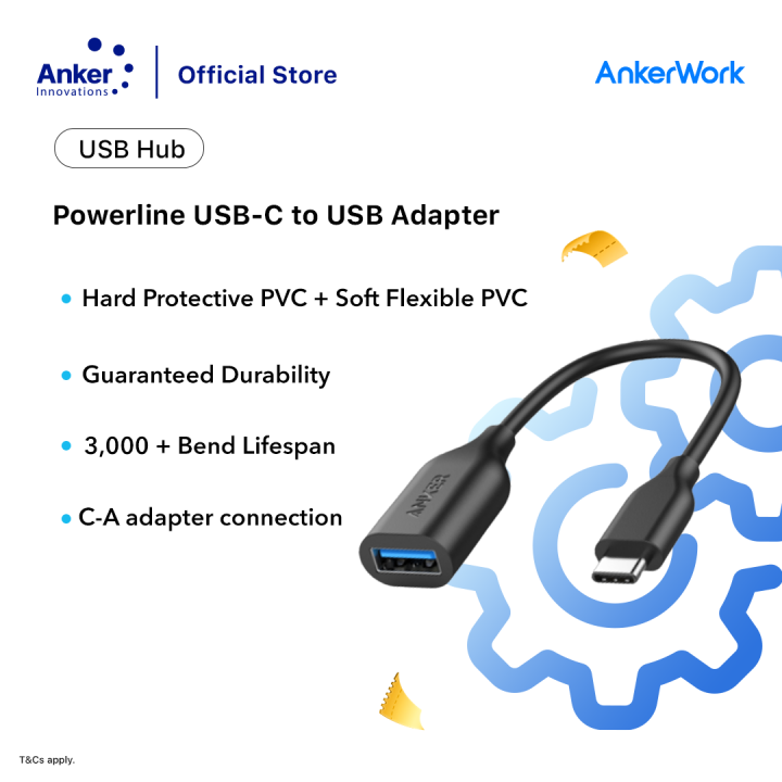 Anker Powerline USB-C Adapter to USB-A 3.1 - Black | Lazada