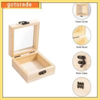 GOTORADE 1/3pcs สีธรรมชาติ กล่องไม้ห่อของขวัญ ไม้/แก้ว 3.5นิ้ว x 3.5นิ้ว x 1.8นิ้ว เคสเก็บฝาแก้ว ทำความสะอาดได้ง่าย กล่องไม้เก็บของใช้ในครัวเรือน ห้องนั่งเล่นในห้องนั่งเล่น