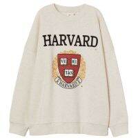 เสื้อกันหนาว มีฮู้ด พิมพ์ลาย hnm Harvard สีเทาอ่อนTH