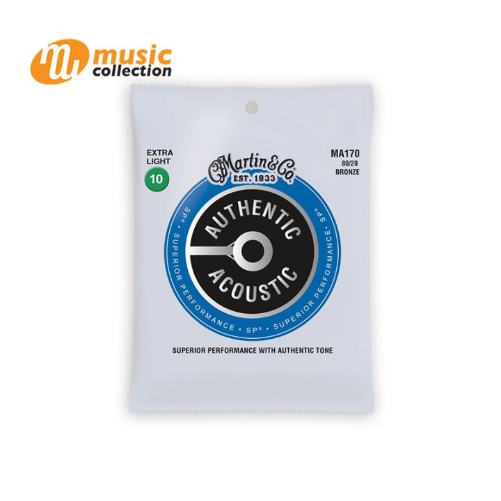 สายกีตาร์โปร่ง Martin MA170 SP 80/20 Bronze Authentic Acoustic Guitar Strings Extra Light 10-47