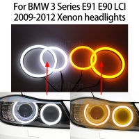 Switchback ผ้าฝ้ายไฟ LED Angel Eye Dual สีขาว Amber สำหรับ BMW 3 Series E90 LCI 2009-2012 Xenon ไฟหน้า