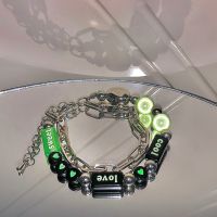 Handmade cross green laser beads love niche bracelet sweet cool punk hot girl double layer bracelet Y2K bracelet