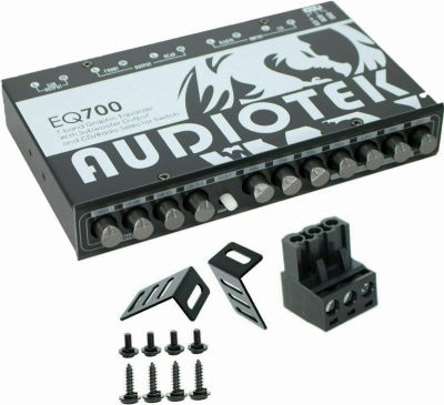 Audiotek AT-EQ700 1/2 Din 7 Band Car Audio Equalizer EQ w/Front, Rear + Sub Output | Auxiliary Stereo RCA Input - 3 Stereo RCA Outputs - Front/Rear Fader, and Selection of Main