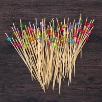 100Pcs 12cm Cocktail Picks Creative Handmade Bamboo Stick Square Octagonal Bead Appetizer Picks Fruit Toothpicks Party Supplies Cables