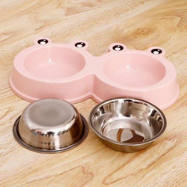 ใหม่-ชามอาหารสัตว์-หน้ากบ-2-ช่อง-frog-double-pet-bowl-ที่ใส่อาหารสัตว์-ทนทาน-แข็งแรง-ชามเดี่ยว-มีหลายสี-พร้อมส่ง