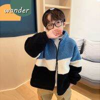 WANDER เสื้อคลุมเด็กญ กันหนาวเด็กผญ การออกแบบการปิดกั้นสีอย่างมีสไตล์ เสื้อแจ็คเก็ตแขนยาวผ้าขนแกะแบบหนาสำหรับเด็ก23912