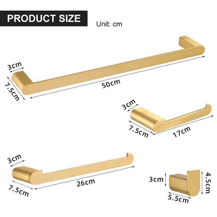 brushed-gold-accessories-sets-4-wall-mounted-bar-robe-hooks-toilet-paper-roll-holder-hardware