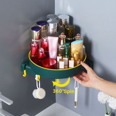 Bathroom Wall-Mounted Storage Rack Double-Layer Rotatable Storage Box Toilet Corner Arrange Rack Can Be Use For Kitchen Organize