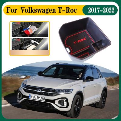 กล่องเก็บของรถยนต์สำหรับ Volkswagen T-Roc VW Troc T Roc AC7 A11 2017 ~ 2022ที่เท้าแขนในรถกระเป๋าเก็บของจัดงานตกแต่งที่วางแขน